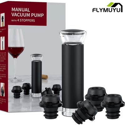 Vacuum Wine Pump with 4 Wine Stopper Wine Preserver Aerator Rubber Black Stoppers Sealing Preserver Drinks Bottle Silicone Caps