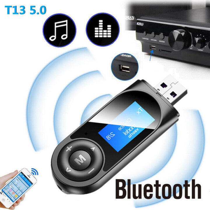 hot-t13-บลูทู-ธ-อะแดปเตอร์ส่ง-รับ-5-in-1-led-visual-screen-t13-lcd-5-0-edr-a2dp-adapter-receiver-transmitter-for-tv-pc-car-accessories-อะแดปเตอร์บลูทูธ