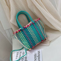 Handmade Womens Shoulder Bag Plastic Woven Small Handbag Rattan Straw Beach Bags Female Messenger Crossbody Bag Travel Tote