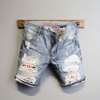 CODhuanglan212 Men s ripped denim shorts trendy light-colored summer thin casual Korean style slim fit five-point pants big pants-Lelaki merobek celana pendek Lelaki warna-ringan musim panas tipis gaya Korea licin cocok seluar lima titik besar