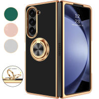 สำหรับ Samsung พับเคสที่มีห่วงสำหรับถือ5แม่เหล็ก360 ° หมุนได้ขาตั้งโลหะซิลิโคนนุ่มเคสโทรศัพท์ TPU สำหรับ Samsung Z พับ5กรณี /Z พับ4กรณี