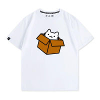 Cat in a carton เสื้อยืดแขนสั้น ลายแมวน่ารัก ญี่ปุ่น ผ้าฝ้ายแท้ ลำลอง เสื้อยืดแฟชั่น ผ้าฝ้ายแท้