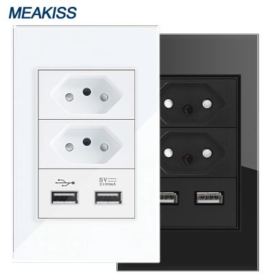 【NEW Popular89】 Measkiss บราซิลปลั๊ก USB ซ็อกเก็ต2100mA อย่างรวดเร็วชาร์จแก้ว Panel110V 240โวลต์10A วัสดุทนไฟบ้านซ็อกเก็ตไฟฟ้า