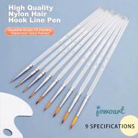 JOWOART 9 pcs Very fine tip Nylon Hair Watercolor Paint Brush Transparent Acrylic Rod Hook line Pen Stroke Pen for Beginners Art Artist Brushes Tools