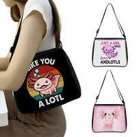 MOUMOU # Axolotl Ulzzang กระเป๋าสะพายพิมพ์ลายการ์ตูนผ้าแคนวาสสำหรับการเดินทาง Crossbody กระเป๋าฮิปฮอปกระเป๋าถือทรงคลัทช์ของขวัญกระเป๋ามือหญิง