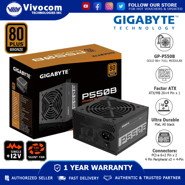 Gigabyte GPP550B 550W 80 PLUS Bronze Certified Power Supply with 120mm Smart Hydraulic Bearing