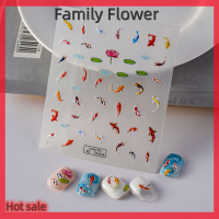 Family Flower Flash Sale สติ๊กเกอร์ตกแต่งเล็บรูปใบบัวที่แกะสลักบนผิวให้นุ่มลายนูน5D สีสันสดใสรูปปลาขนาดเล็กแบบ DIY