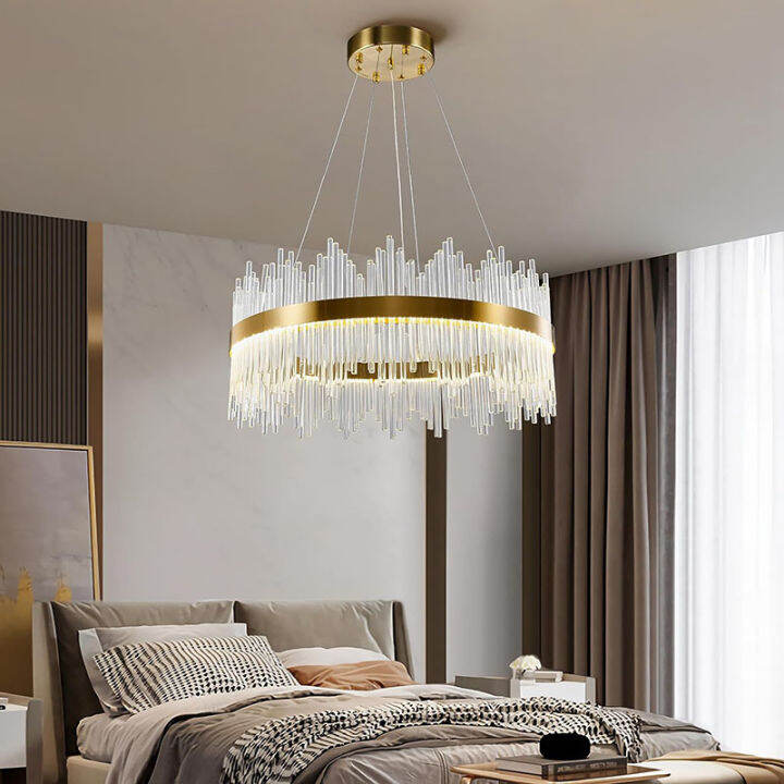 Modern Crystal Chandelier, Round Crystal Gold LED Hanging Ceiling Light ...