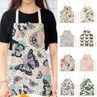 1Pcs Butterfly Printed Kitchen Aprons for Women Cotton Linen Home Cooking Baking Waist Bib Pinafore Cleaning Tools