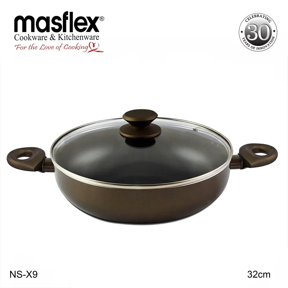 Masflex 32 cm Master Class Non Stick Wok With Glass Lid