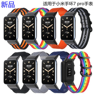เหมาะสำหรับสร้อยข้อมือข้าวฟ่าง 7 pro สายผ้าใบไนลอนสายนาฬิกา Xiaomi สายไนลอนสามหัวเข็มขัดสายผ้าใบ