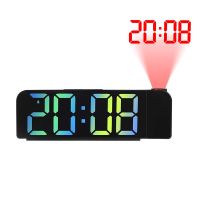 LED Digital Projection Alarm Clock with Time Date Indoor Temperature Colorful Font Projector Bedroom Bedside Mute Clock