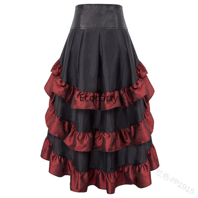 S-5XL Victorian Ruffled Satin &amp; Lace Trim Gothic กระโปรงผู้หญิง Corset กระโปรง Vintage Steampunk ชุด Pirate ชุดคอสเพลย์