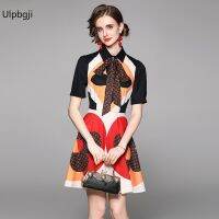 European and American Fashion All-Match Waist Slimming Positioning Printed Short-Sleeved Dress (with Belt)