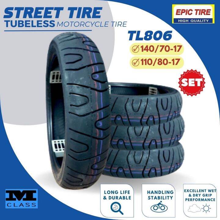 SET R17 TL806 EPIC STREET MOTORCYCLE TIRE TUBELESS FOR CB200; ROUSER