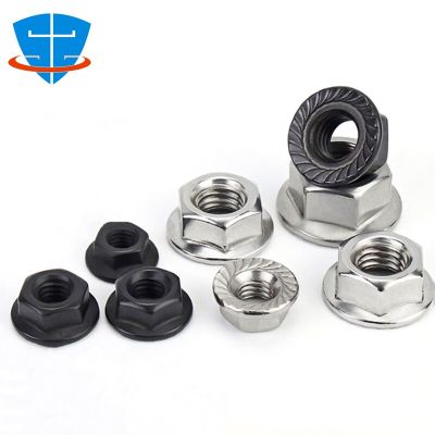 DIN6923 M3 M4 M5 M6 M8 M10 M12 M14 M16M20 Black 304 Stainless Steel Hexagon Flange Nut Slip Serrated Spinlock Hex Metal Lock Nut Nails Screws Fastener