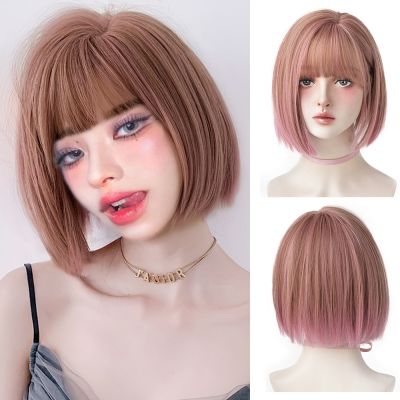 【jw】✌₪ Bangs Synthetic Wig Peluca Con Flequillo Muje Blonde Pink Bobo Fashion Short