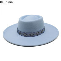 Bauhinia Women Elegant Wool Jazz Fedora Hats Autumn Winter 9.5CM Wide Brim Trilby Derby Bowler Hat Panama Church Cap