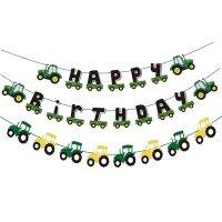 Farm Tractor Theme Birthday Party Decoration Green Happy Birthday Banner Truck Garland for Kids 3rd 7th 8th Birthday Supplies Banners Streamers Confet