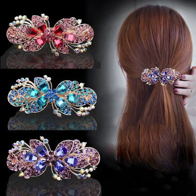 Exquisite Rhinestone Hairpin Flowers One-word Spring Clip, Hairpin Adult Retro Temperament Metal Hair Accessorie