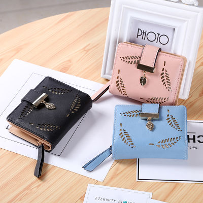 Small Purse Fashion Wallet Luxury Wallet Leather Wallet Wallet Short Purse Hollowed-Out Leaf Wallet