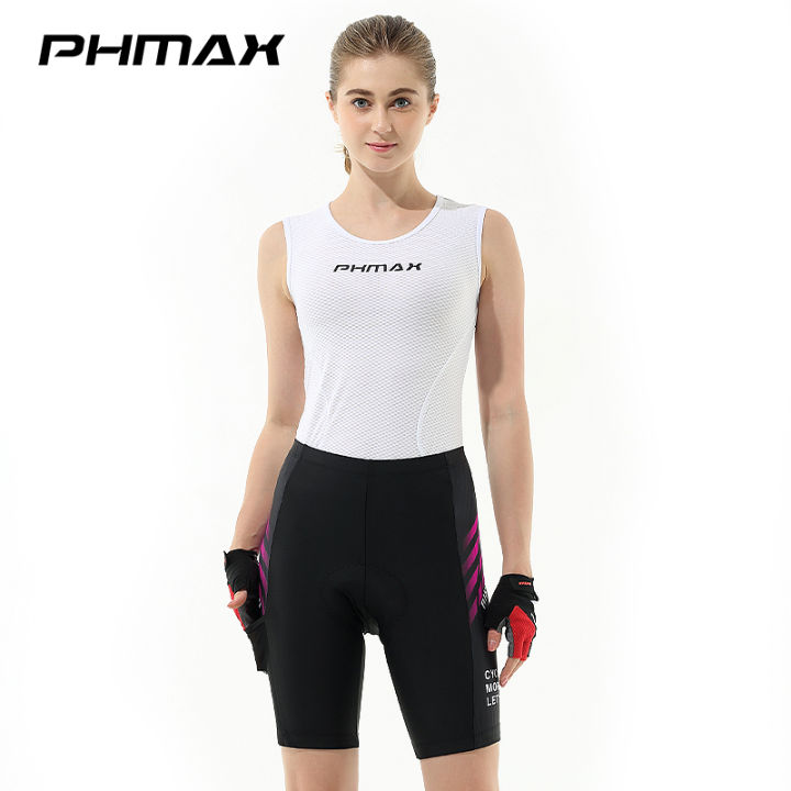 phmax-กางเกงขาสั้นสำหรับปั่นจักรยานผู้หญิง-กางเกงขาสั้นปั่นจักรยานเสือภูเขาพร้อมเจลโพลีเอสเตอร์100-ขาสั้นระบายอากาศได้ดีกางเกงขาสั้นจักรยานเสือภูเขาไลคร่า-mtb