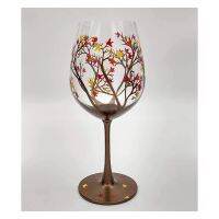 Autumn Tree Wine Glass - Fall Colors - Leaves of Red, Yellow, Orange - Hand Painted - Fall Leaf