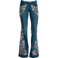 Women Embroidered Bell Bottoms Skinny Jeans Floral Flared Jeans Ladies Spring Casual Denim Pants XS-4XL