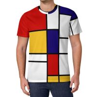 De Stijl เสื้อยืดพิมพ์ลาย Mondrian แรงบันดาลใจจากเสื้อยืดฮิปปี้แขนสั้นที่กำหนดเองเสื้อยืดเสื้อโอเวอร์ไซส์สนุก