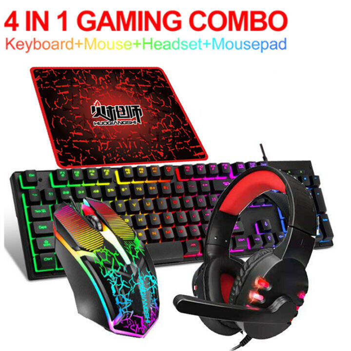 4 In 1 Wired Gaming Set Rgb Ergonomic Keyboard and Mouse Combos