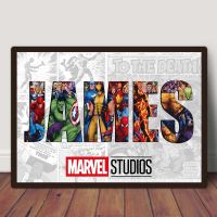 bjh☈  Personalised AVENGERS NAME Printed MARVEL Posters Superhero Painting Wall Birthday