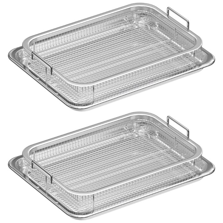 2Pcs Air Fryer Basket Stainless Steel Tray For Oven Bacon Rack