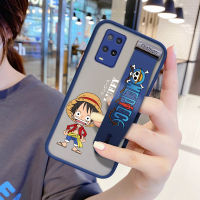 (With Wristband) Hontinga Casing Case For OPPO A54 Case Shockproof Frosted Cartoon Anime Case Luffy Transparent Phone Casing Full Back Cover Lens Came