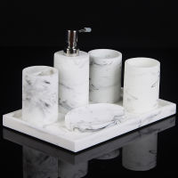 Nordic Marble Pattern Bathroom Set Kit Washroom Accessories Resin Toothbrush Holder Tooth Glass Soap Dishes Soap Dispenser Tray