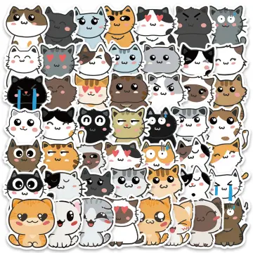 50 Pcs cute cat stickers, funny cat emoticons, graffiti stickers