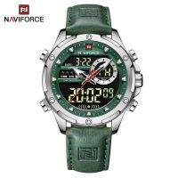 ⌚NAVIFORCE นาฬิกาข้อมือนาฬิกาข้อมือสำหรับผู้ชายสปอร์ตดิจิทัลแบรนด์หรู LED ควอตซ์นาฬิกาผู้ชายธุรกิจหนังแท้ลายทหาร9208