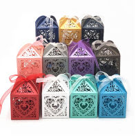 YESPERY 10PCS Hollow Love Heart Favor กล่องของขวัญมีริบบิ้นกล่องขนมงานแต่งงาน Party Decor