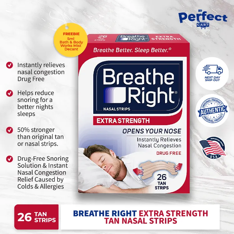  Breathe Right, Extra Strength, Tan Nasal Strips, Help Stop  Snoring, Drug-Free Solution & Instant Nasal Congestion Relief Caused by  Colds & Allergies