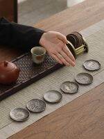 High-end MUJI Japanese imitation bronze small coasters alloy insulated tea cup holders old saucers kung fu tea set accessories with storage rack