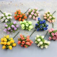 12pcs/lot Artificial Flowers Silk Rose Mini Bouquet Christmas Home Wedding New Year DIY Gift Box Decoration Fake Plants