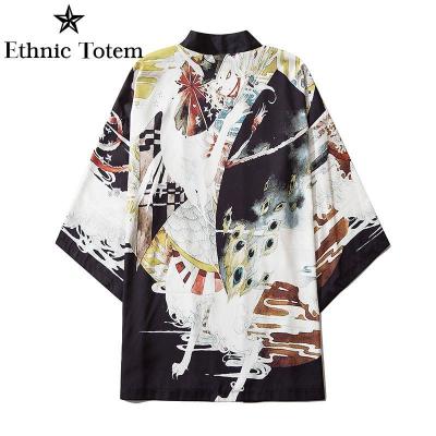 เสื้อคาร์ดิแกน Kimono ญี่ปุ่นสำหรับผู้ชาย2คน,เสื้อผ้าชุดแฟนซีซามูไรกิโมโนเสื้อเสื้อคลุมกิโมโนผู้ชาย Yukata แบบดั้งเดิมญี่ปุ่น Ukiyoe Haori