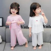 Summer Girls Ice silk Pajamas Baby Kids short Sleeve Sleepwear Nightwear set