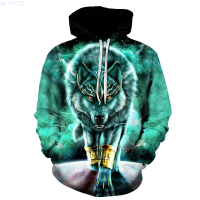 New 3d Wolf Pattern Printed Hooded Long Sleeve Sweater popular