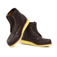 รองเท้าหนังวัวแท้ ชามัวร์ ชนิดนิ่ม บูท หุ้มข้อ สีน้ำตาลเข้ม StepPro Boots Code 956