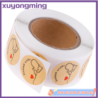 Xuyongming 500ชิ้น/ม้วนรอบคราฟท์ธรรมชาติอบด้วยความรักสติกเกอร์สำหรับฉลากลายตราประทับ