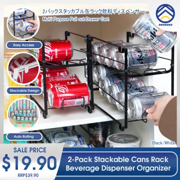 2-Tier Soda Can Organizer for Refrigerator, Automatic Rolling