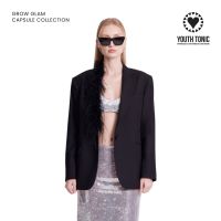 YOUTH TONIC - The Black Feathered Blazer / เสื้อ สูท เบลเซอร์ แต่งขนนก สีดำ (PRE-ORDER)