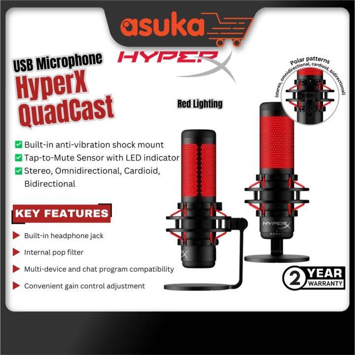 HyperX QuadCast - USB Microphone (Black-Red) - Red Lighting