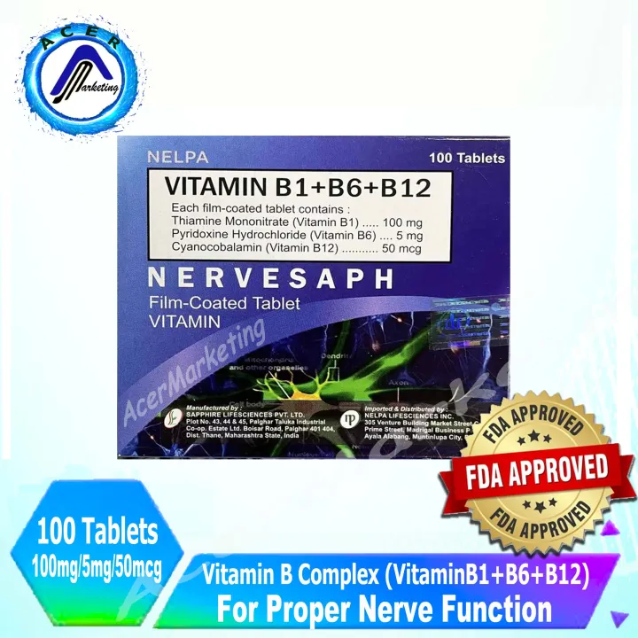 NERVESAPH (Vitamin B Complex B1+B6+b12 100mg/5mg/50mcg Tablet) Lazada PH