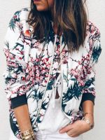 △ Floral Print Jacket 2023 Sleeve Loose Bomber Coat O Neck Fashion Outerwear